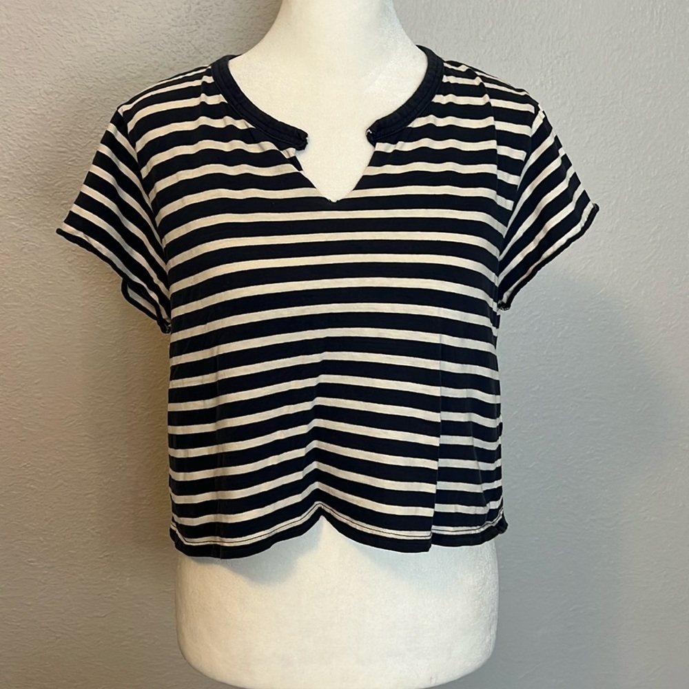 Everlane Cropped Tshirt Navy Stripe Size Small